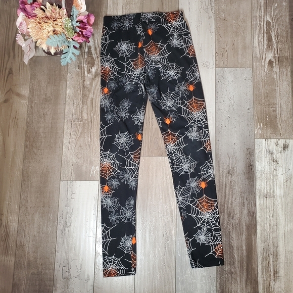 Just One Women's Halloween Leggings Black Orange Spiderwebs Size Small/Medium - Picture 4 of 15